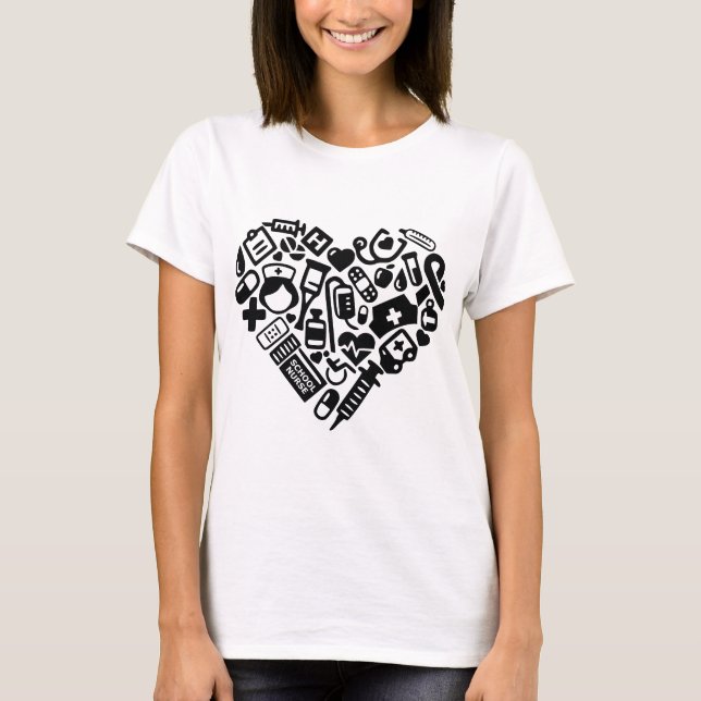 T-shirt Infirmière scolaire; Coeur, fauteuil roulant, croi (Devant)