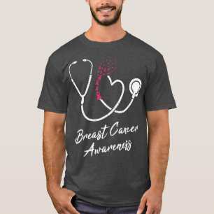 T-shirt Infirmière Stethoscope Coeur rose Ruban Cancer du 