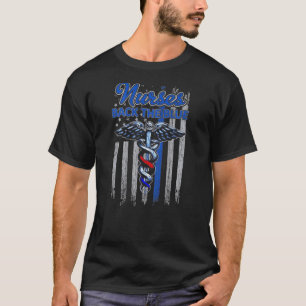 T-shirt Infirmières Caducée Drapeau Dos Bleu Meilleure Inf