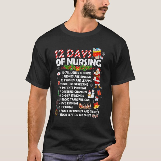 T-shirt Infirmières Joyeux Noël 12 Jours De Soins Infirmie (Devant)