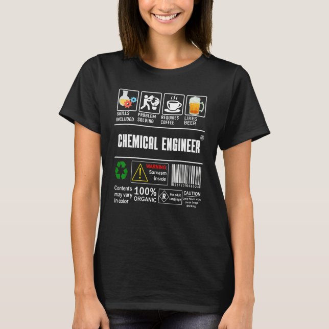 T-shirt Ingénieur chimique Compétences de Étiquette résoud (Devant)
