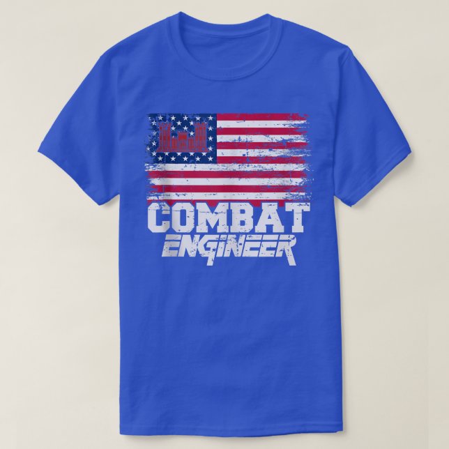 T-shirt Ingénieur de combat avec Drapeau américain en détr (Design devant)