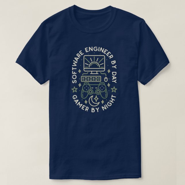 T-shirt Ingénieur Logiciel Par Joueur De Jour Par Jeu De N (Design devant)