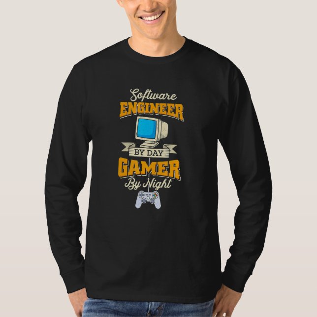 T-shirt Ingénieur Logiciel Par Joueur De Jour Par Nuit 1 (Devant)