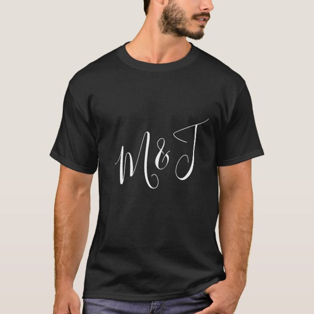 T-shirt Initiales blanches en couple Noir (Devant)