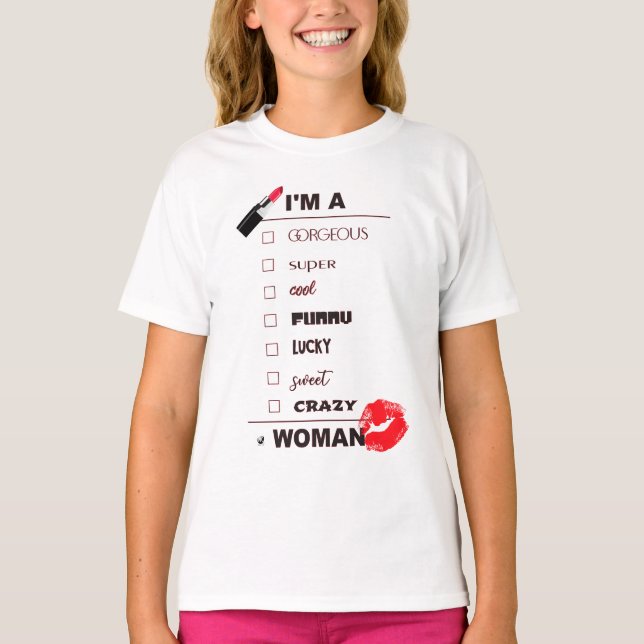 T-shirt Inscription amusante avec rouge à lèvres et lèvres (Devant)