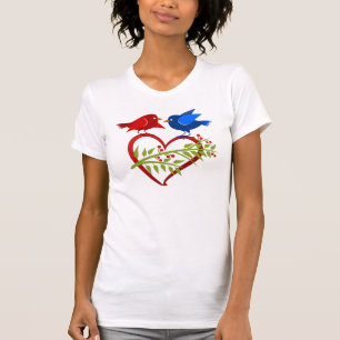 T-shirt Inséparables bleus et rouges avec cœur 