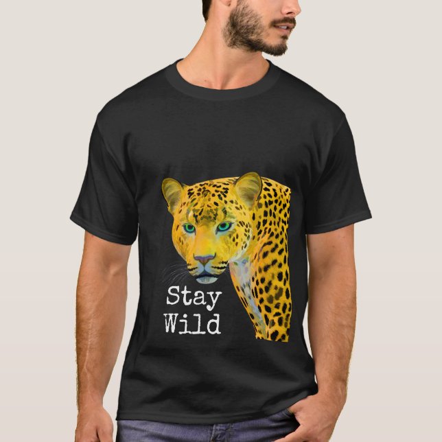 T-shirt Inspiré Leopard Reste sauvage Noir (Devant)