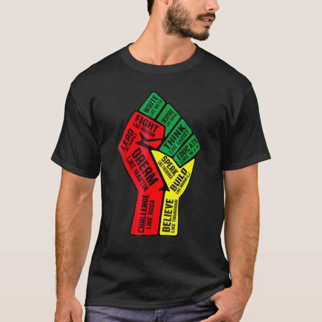 T-shirt Inspiring Black Leaders Power Fist Hand Black Hist (Devant)