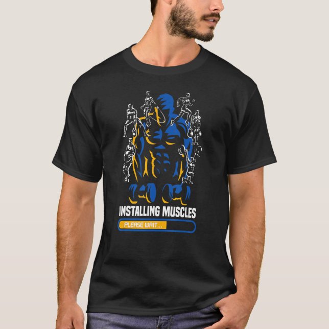T-shirt Installing Muscles Please Wait Gym Rat Workout Mot (Devant)