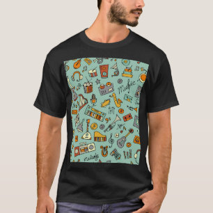 T-shirt Instruments de musique, motif de croquis vintage.