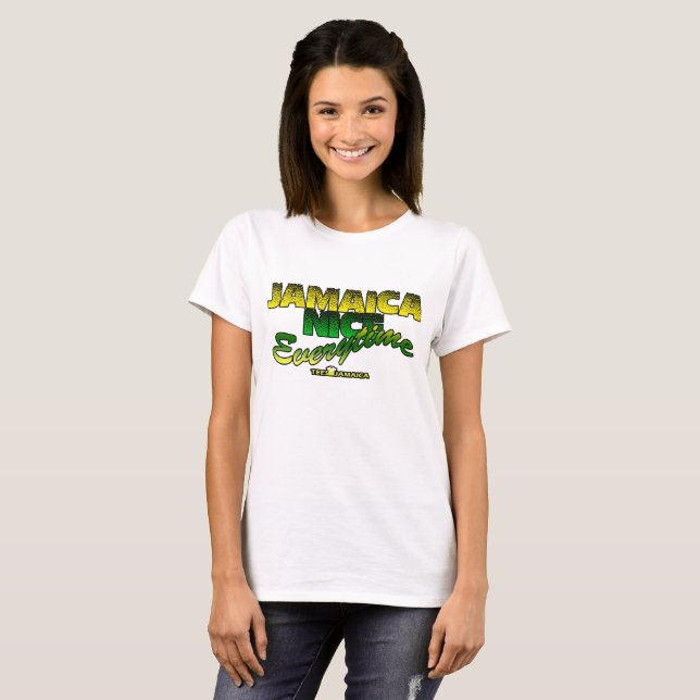 T-shirt intéressant de dames de la Jamaïque chaque (Devant entier)