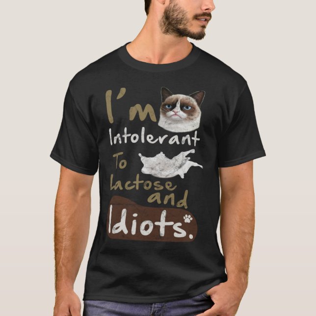 T-shirt Intolerant to Lactose and Idiots  Kitten Angry Cat (Devant)