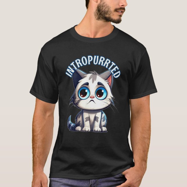 T-shirt Intropurrted Introverted Cat Shy Nervous Kitty Int (Devant)