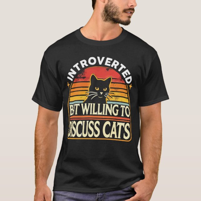 T-shirt Introverti mais prêt à discuter des chats - Drôle (Devant)