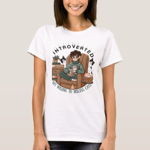 T-shirt "Introverti mais prêt à discuter des chats" drôle