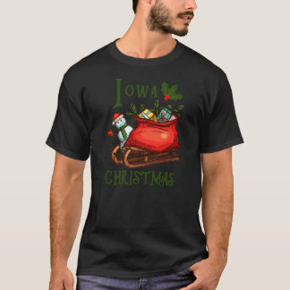 T-shirt Iowa Christmas Sled Sleigh Green Text