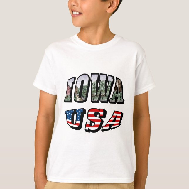 T-shirt Iowa États-Unis Drapeau et texte de la photo d'éta (Devant)