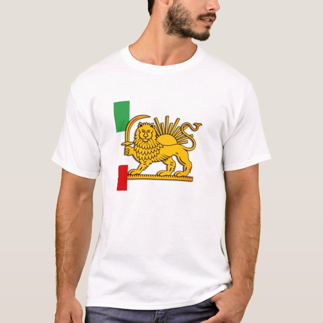 T-shirt Iran, Lion perse & drapeau, Shah d'Iran (Devant)