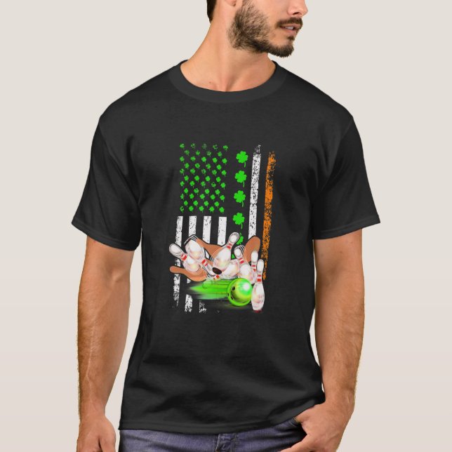 T-shirt Irish American Flag Bowling Ball St. Patrick's Day (Devant)