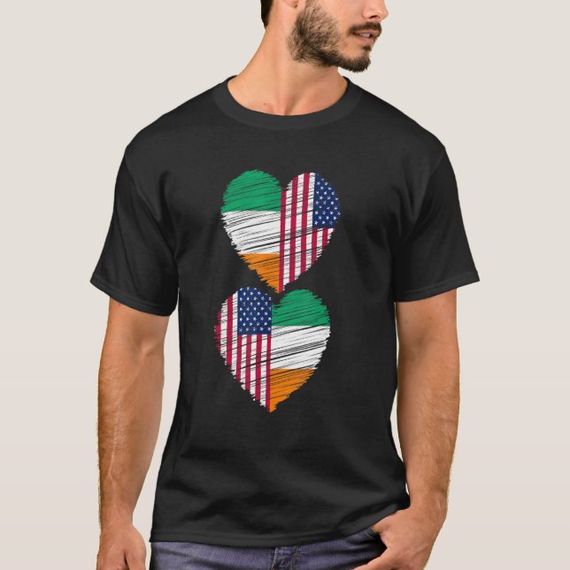 T-shirt Irish American Flag Heart Dual Citide Pride_3 (Devant)