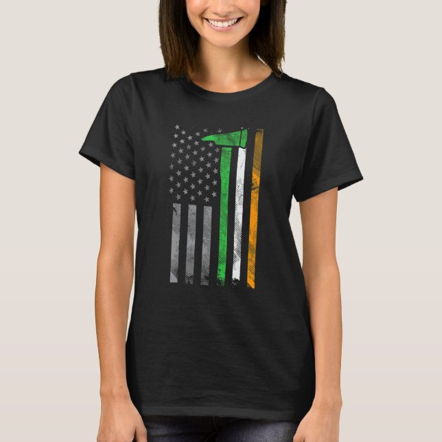 T-shirt Irish American US Flag Firefighter Axe Fire St Pat (Devant)