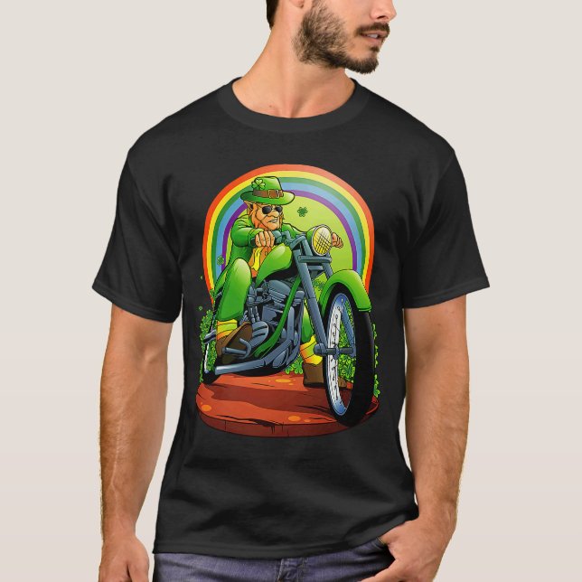 T-shirt Irish Biker Leprechaun Motorcycle Hommes Rainbow P (Devant)