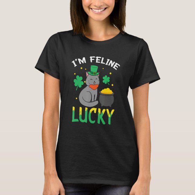 T-shirt Irish Cat Leprechaun I'm Feline Lucky Cat St Patri (Devant)