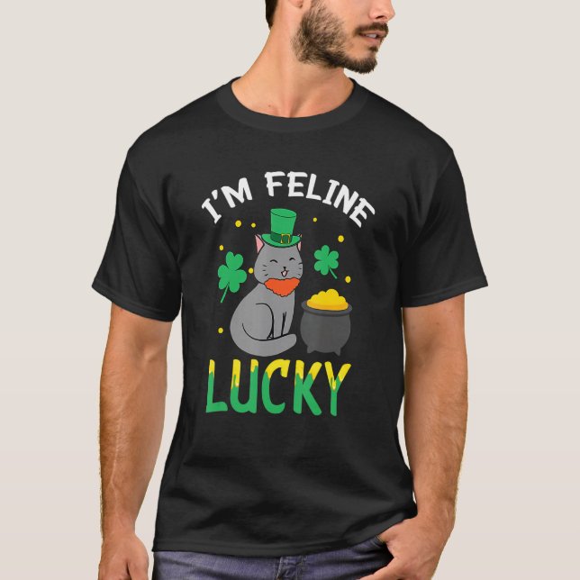 T-shirt Irish Cat Leprechaun I'm Feline Lucky Cat St Patri (Devant)