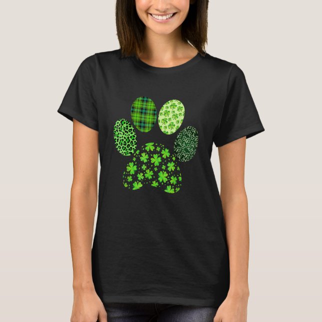 T-shirt Irish Cute Dog Paw Clovers St Patrick's Day Lucky  (Devant)