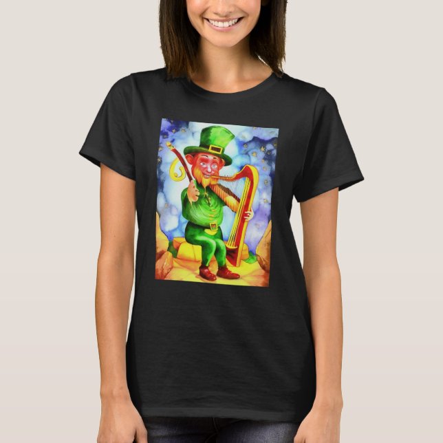 T-shirt Irish Elf With Fiddle and Harp (Devant)