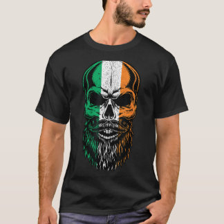 T-shirt Irish Flag Bearded Skull Head Saint Patrick's Day 