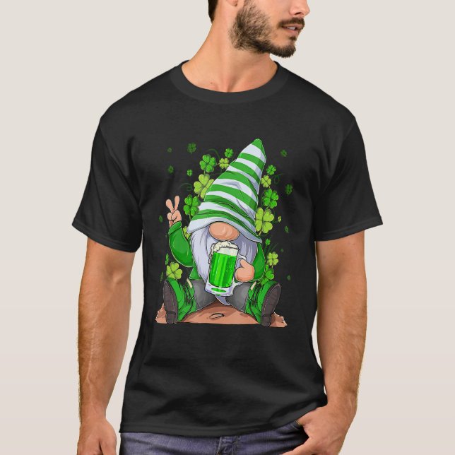 T-shirt Irish Gnome Boire Bière Lucky Shamrock Gnome St Pa (Devant)