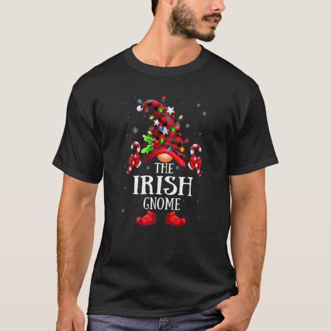 T-shirt Irish Gnome Lights Red Plaid Matching Family Chris (Devant)