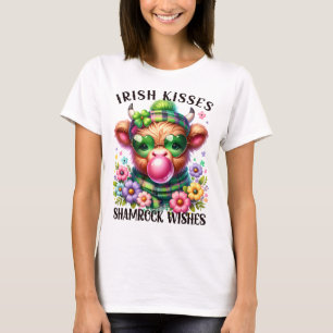 T-shirt Irish Kisses Shamrock souhaite HighlandCow Bubbleg