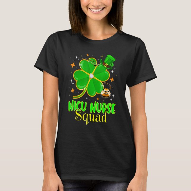 T-shirt Irish NICU Nurse Shamrock Squad Stethoscope St Pat (Devant)