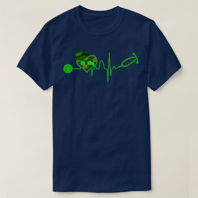 T-shirt Irish Nurse Gift Heartbeat Irlande Shamrock St Pat (Design devant)