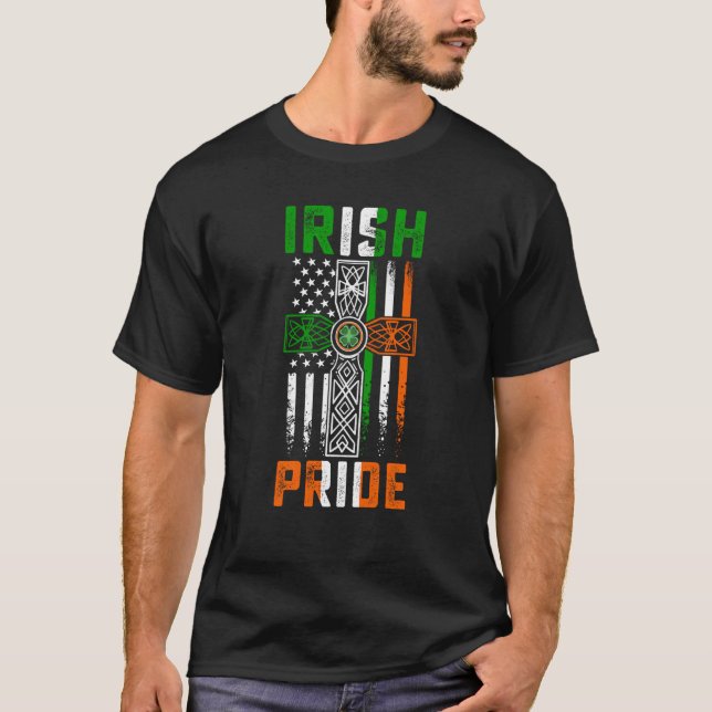 T-shirt Irish Pride American Flag Celtic Cross St Patricks (Devant)