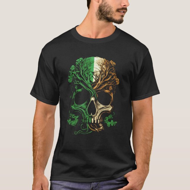 T-shirt Irish Roots With Irish Flag Skull (Devant)