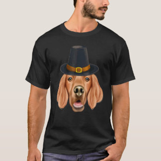 T-shirt Irish Setter Wearing Pilgrim Hat Thanksgiving