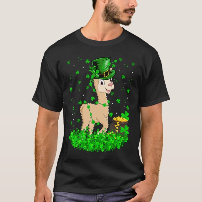 T-shirt Irish Shamrock Leprechaun Alpaca St Patrick's Day  (Devant)