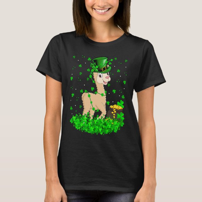 T-shirt Irish Shamrock Leprechaun Alpaca St Patrick's Day  (Devant)