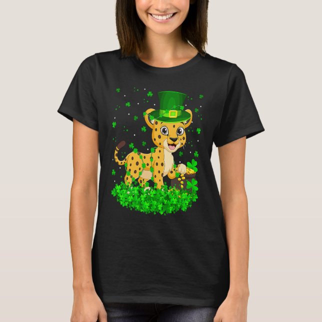 T-shirt Irish Shamrock Leprechaun Cheetah St Patrick's Day (Devant)