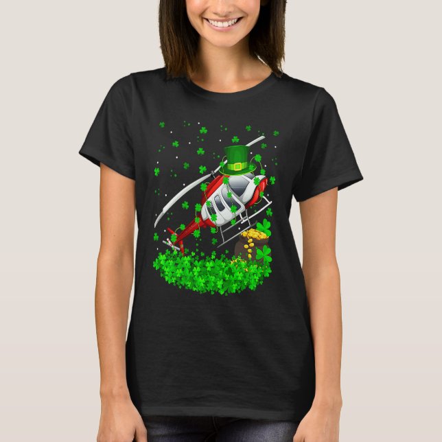 T-shirt Irish Shamrock Leprechaun Helicopter St Patrick's  (Devant)