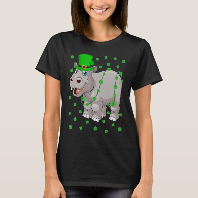 T-shirt Irish Shamrock Leprechaun Hippopotamus St Patrick' (Devant)