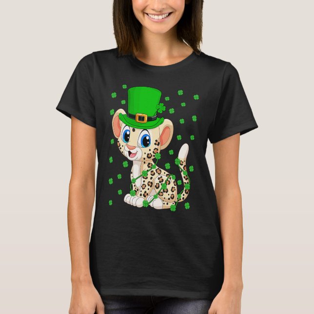 T-shirt Irish Shamrock Leprechaun Leopard St Patrick's Day (Devant)