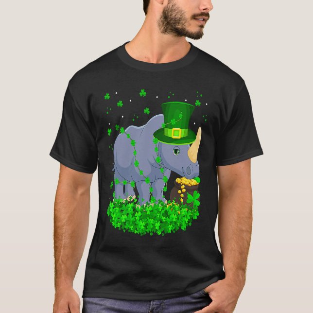 T-shirt Irish Shamrock Leprechaun Rhino St Patrick's Day (Devant)