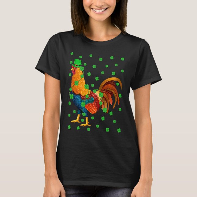 T-shirt Irish Shamrock Leprechaun Rooster Bird St Patrick' (Devant)