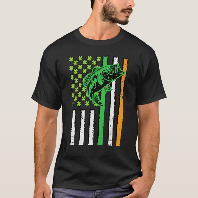 T-shirt Irish US American Flag Fishing Fish St Patricks Da (Devant)