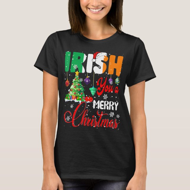 T-shirt Irish You A Joyeux Noël Père Noël Drapeau Irlandai (Devant)